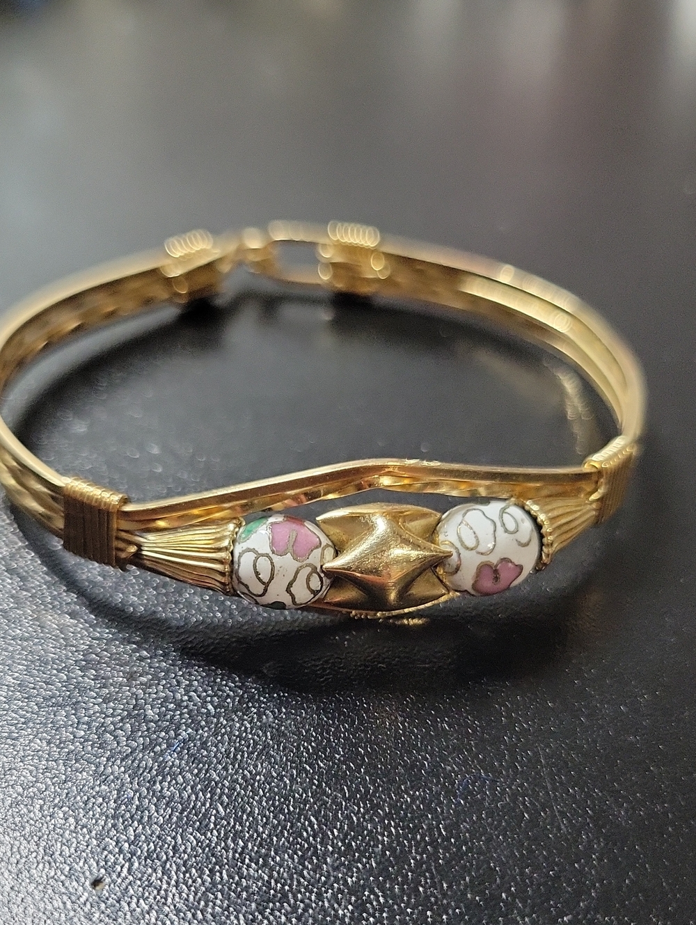 Gold-Tone Floral Enamel Hinged Bracelet - Women Jewelry